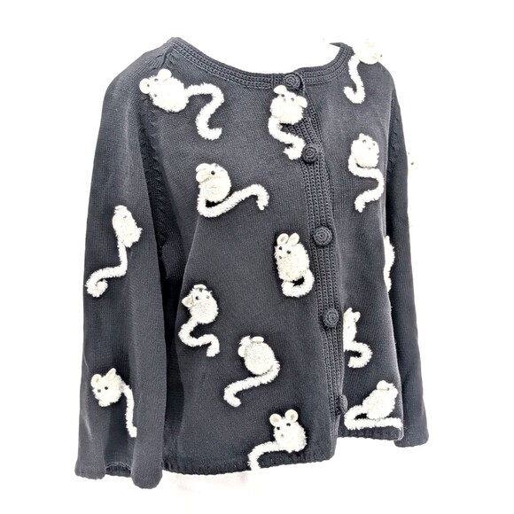 Michael Simon Vtg Rare Fuzzy Mice Black Silk Sweater Cardigan Size Large READ - Picture 1 of 10
